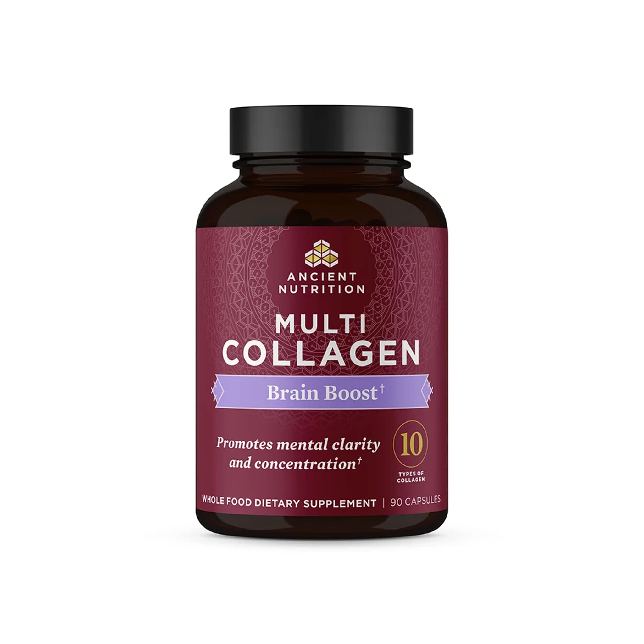 Ancient Nutrition Collagen Brain Boost bottle for daily wellness and joint support.