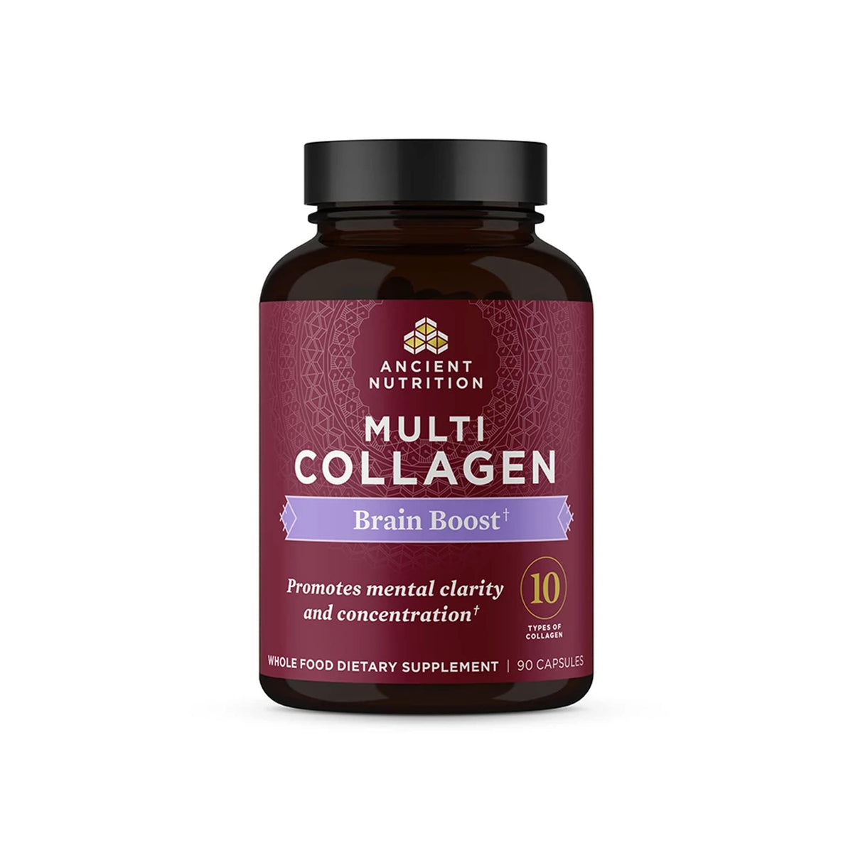 Ancient Nutrition Collagen Brain Boost bottle for daily wellness and joint support.