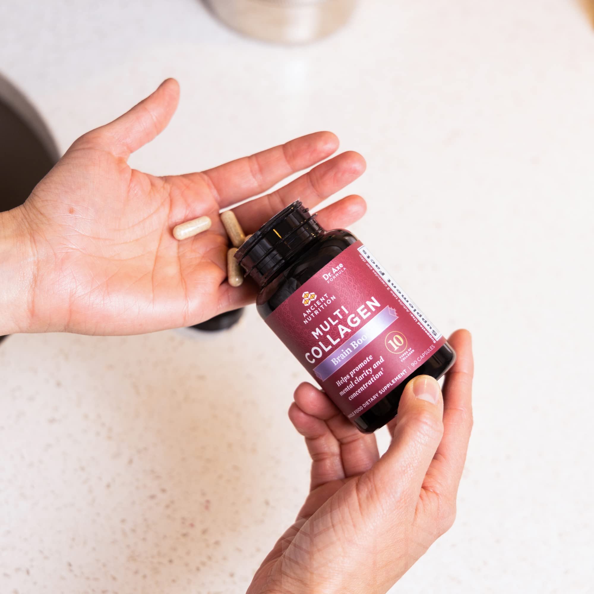 Ancient Nutrition Collagen Brain Boost daily-use setup suggesting easy routine.