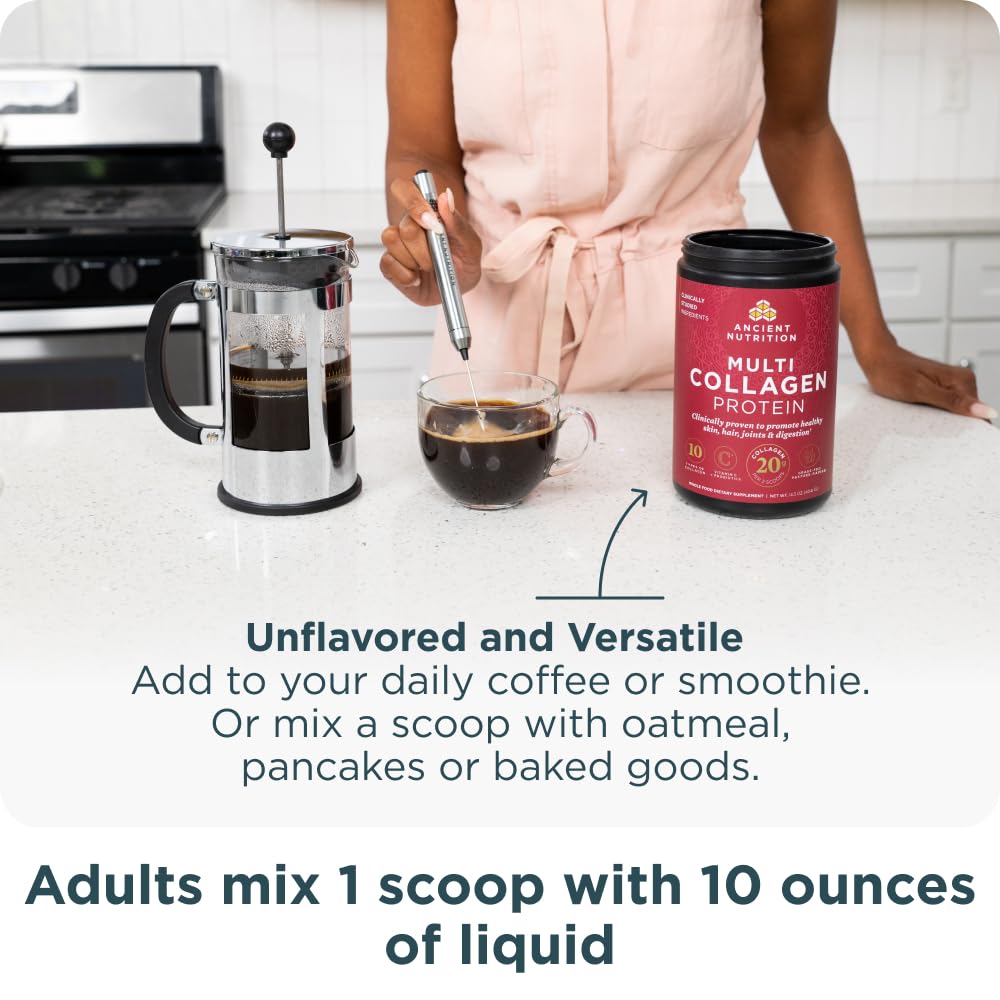 Collagen peptides in a smoothie from Ancient Nutrition for versatile daily add-in.