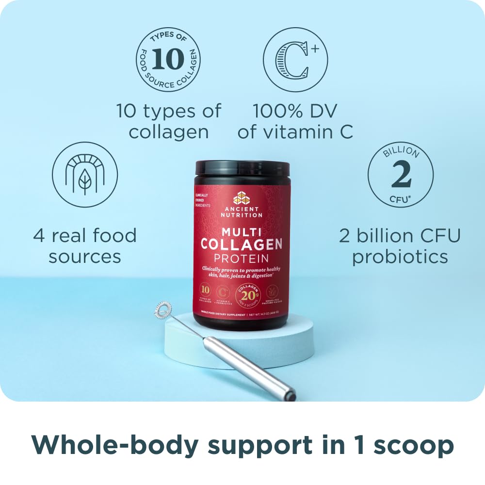 Scoop of Ancient Nutrition collagen dissolving for easy daily use.