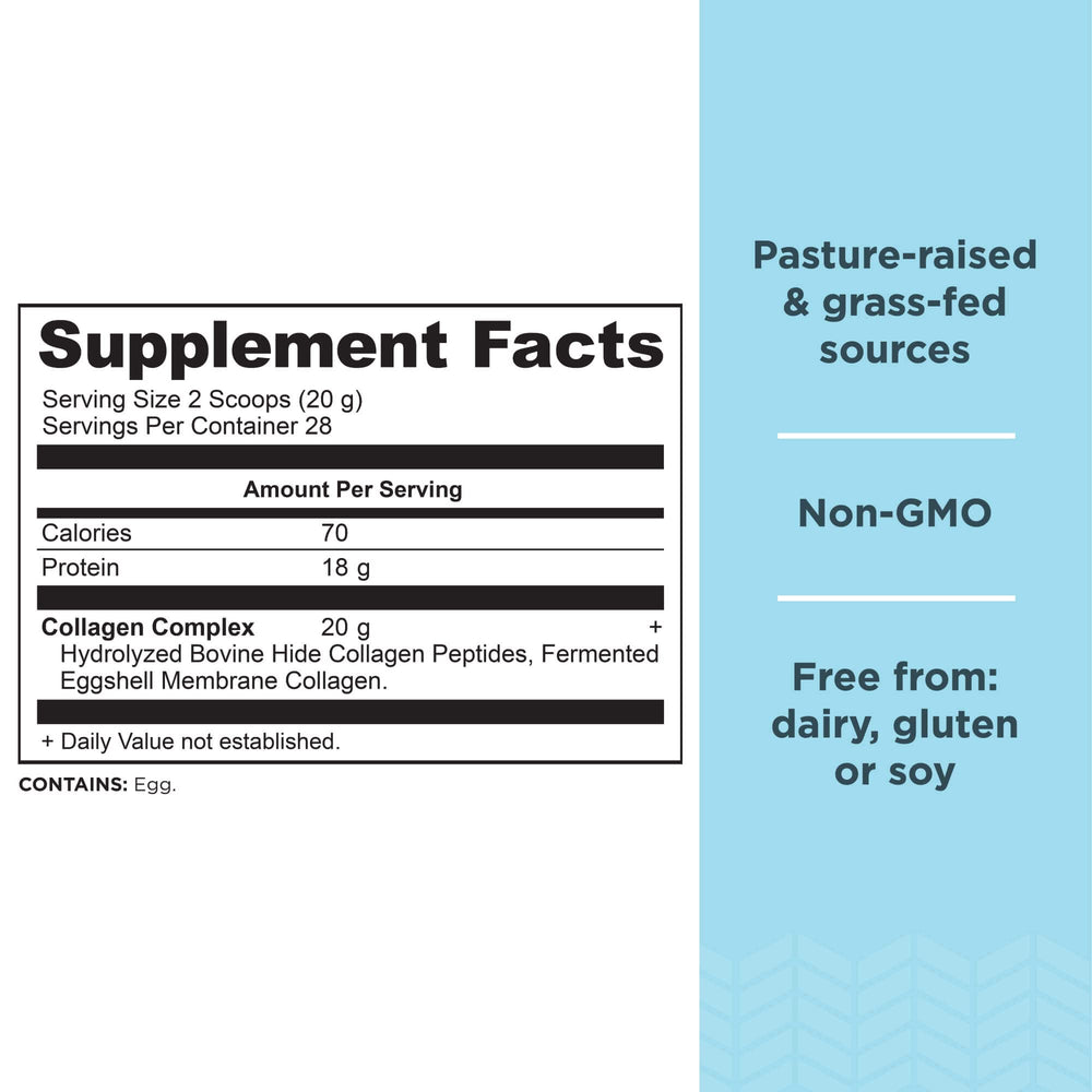 Collegen Peptides scoop beside powder for quick daily mixing by Ancient Nutrition.