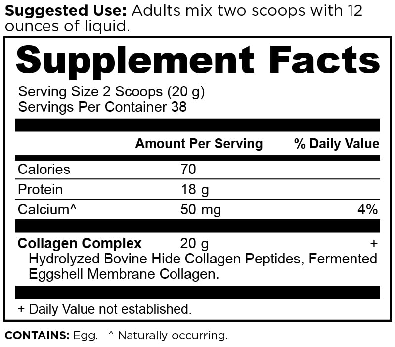 Ancient Nutrition Collagen Peptides label close-up highlighting 20g per serving and unflavored formula.