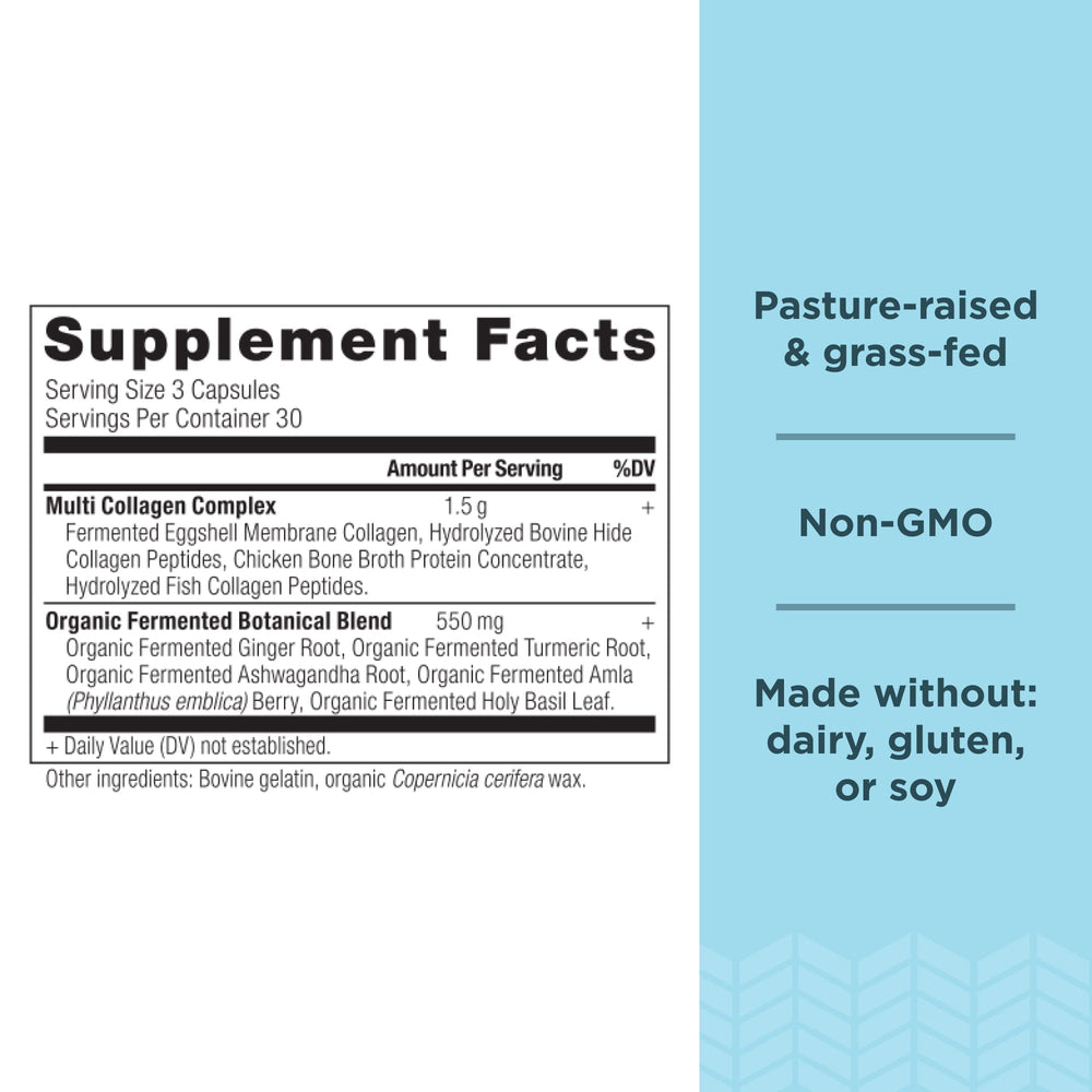 Label highlights hydrolyzed collagen peptides for easy absorption.