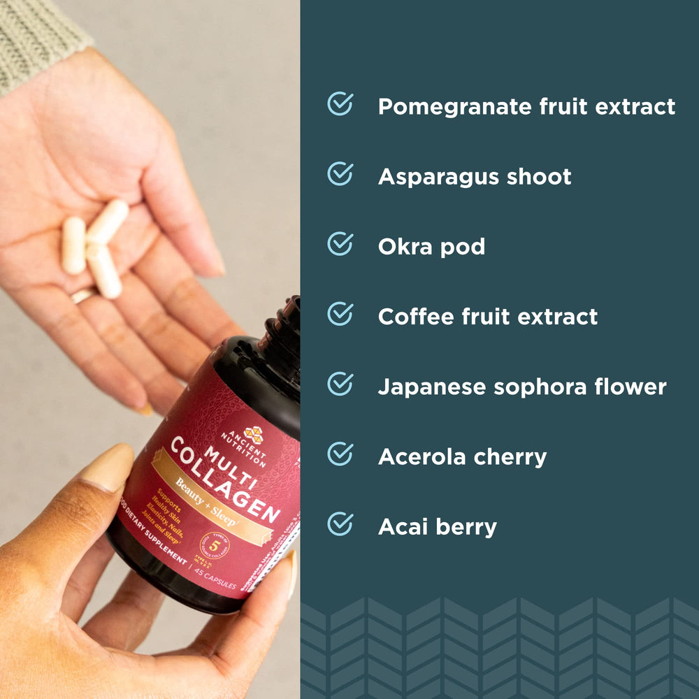 Ancient Nutrition collagen pills label shows gluten-free and keto-friendly
