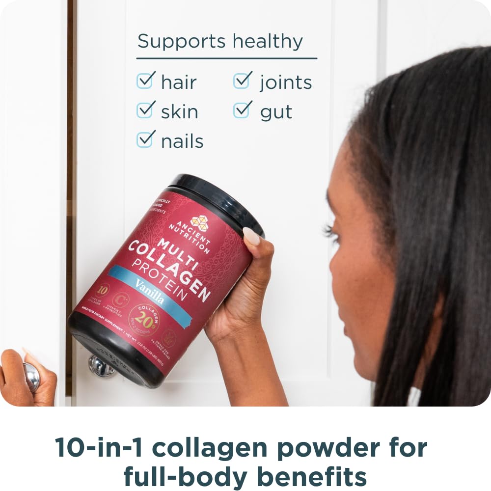 Ancient Nutrition vanilla collagen powder ideal for smoothie mixes