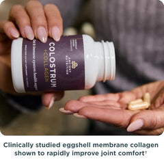 Ancient Nutrition Colostrum capsules closeup highlighting the multi-benefit formula.