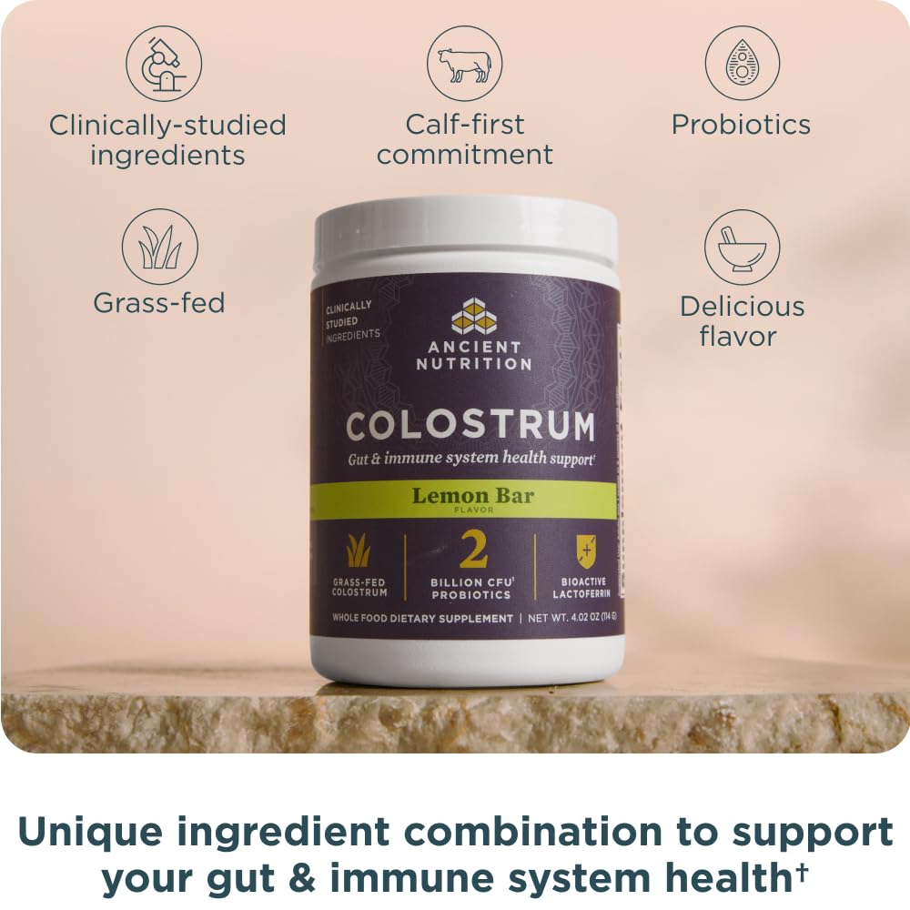 Glass with lemon bar flavored drink using Ancient Nutrition Colostrum Powder for a refreshing daily ritual.