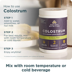 Probiotic and colostrum blend illustration highlighting Bacillus coagulans and lactoferrin.