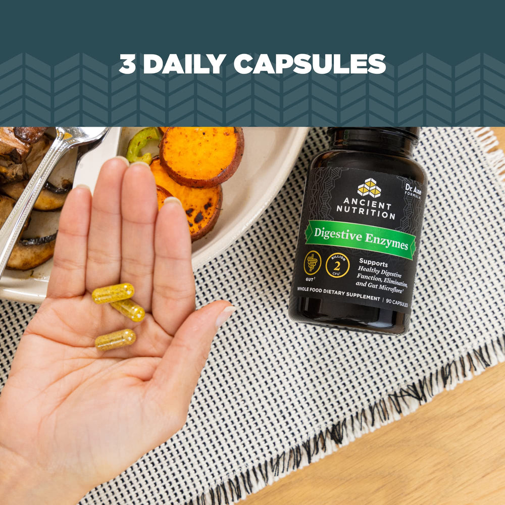 Ancient Nutrition Digestive Enzymes packaging presents a modern wellness look.