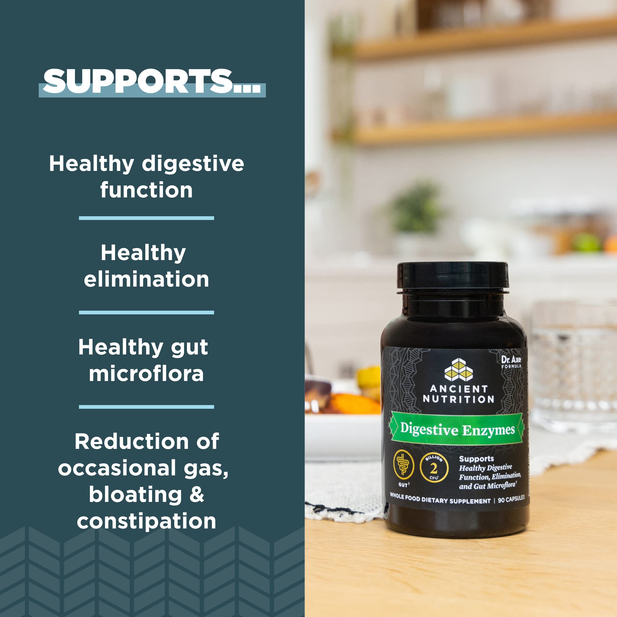 Ancient Nutrition Digestive Enzymes powder scoop for easy meal use.