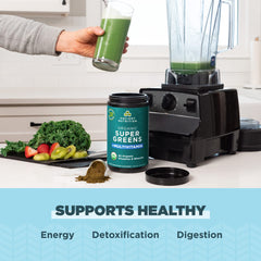 Ancient Nutrition smoothie with prepared greens powder for a vibrant start