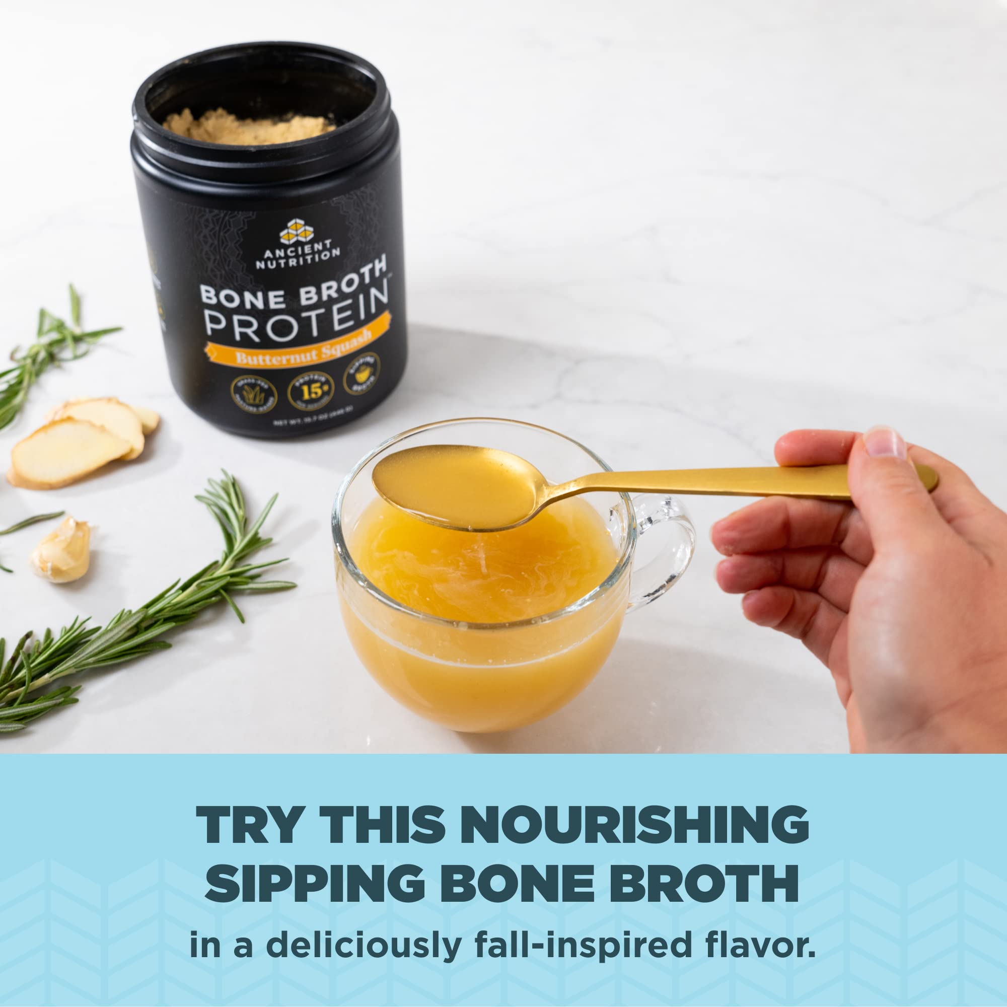 Ancient Nutrition hot water being poured for savory broth