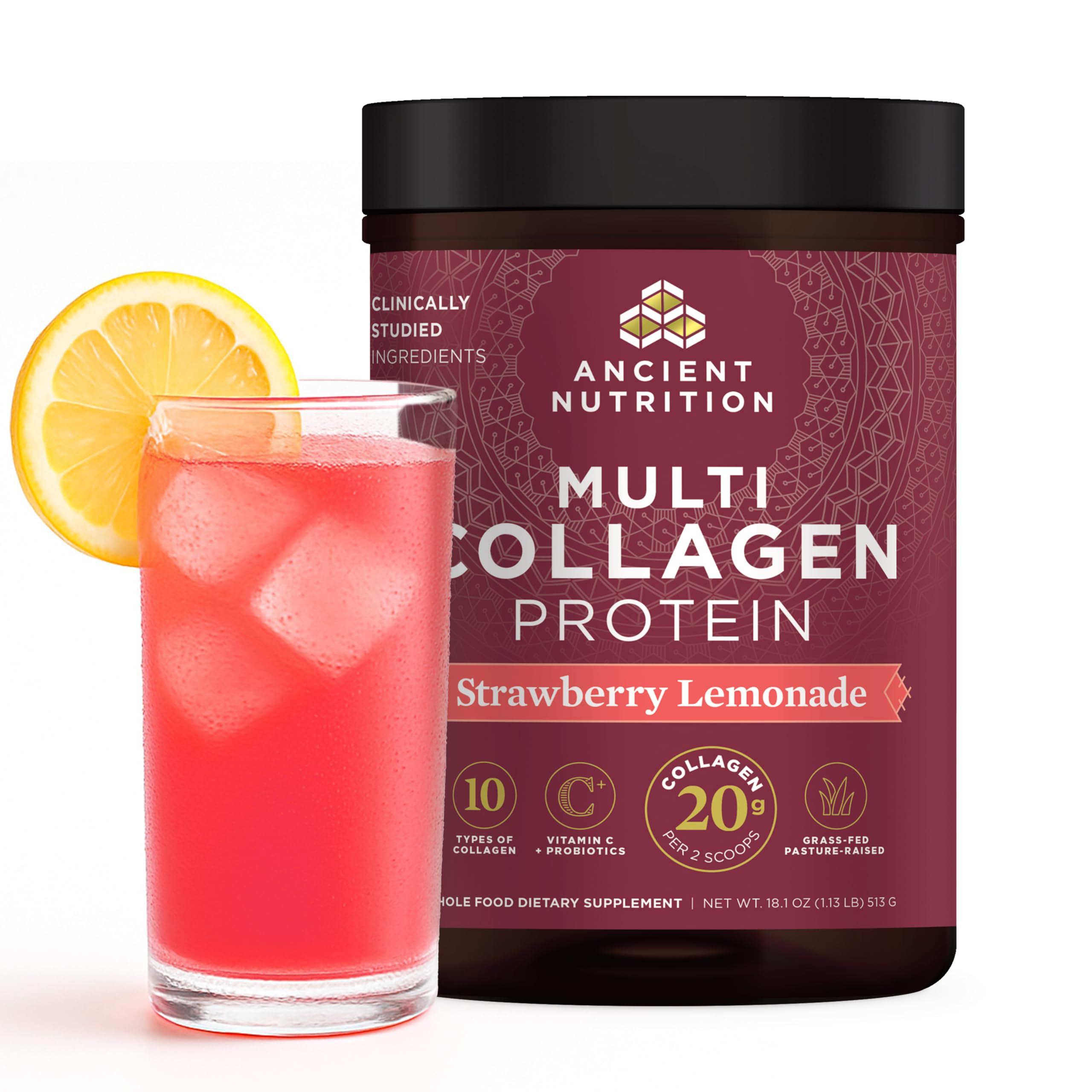 Ancient Nutrition collagen bottle for daily skin, nails, and gut support.