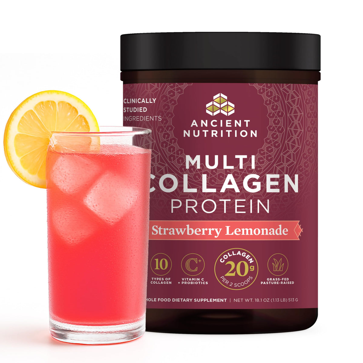 Ancient Nutrition collagen bottle for daily skin, nails, and gut support.