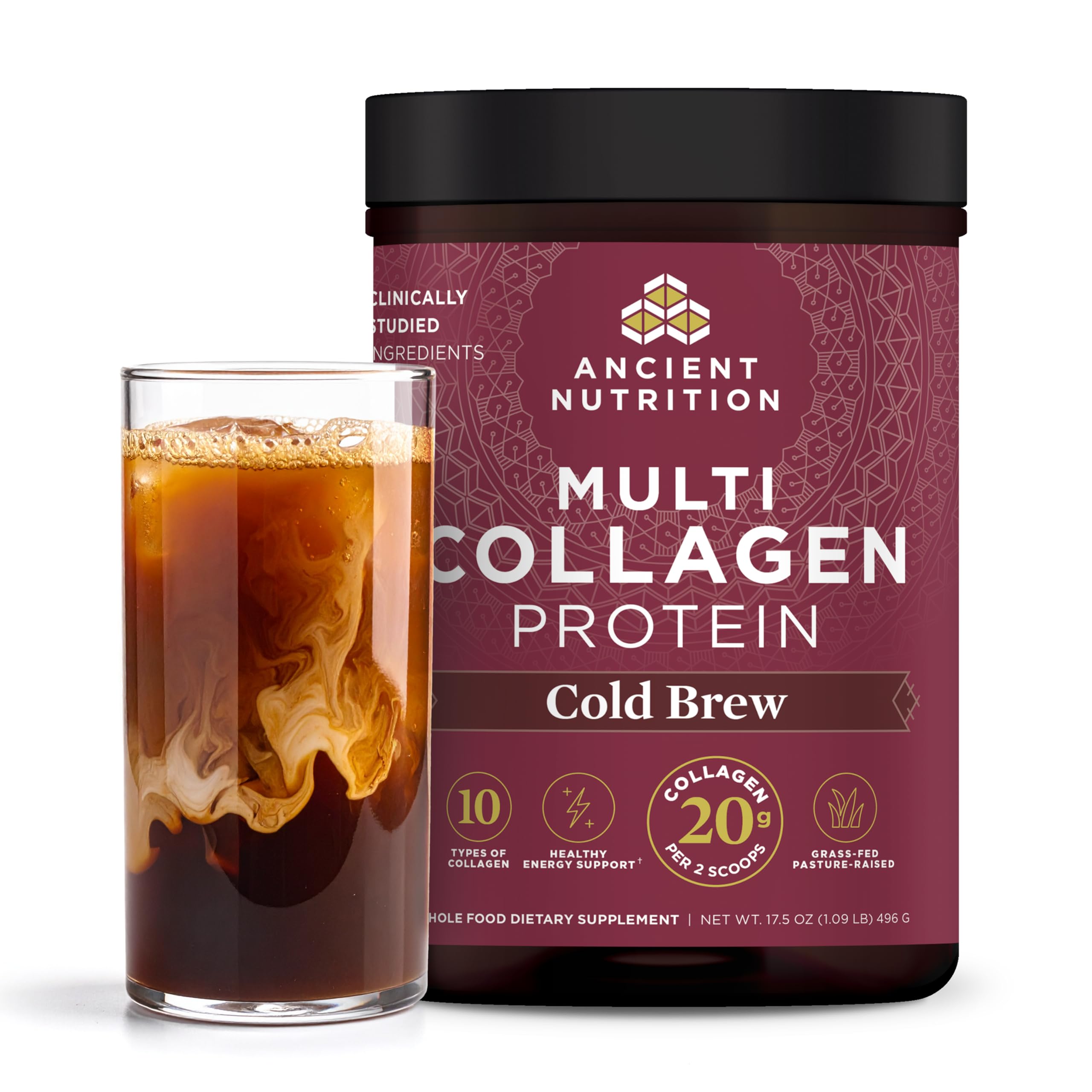 Ancient Nutrition bottle showcasing hydrolyzed collagen powder for skin and joint support