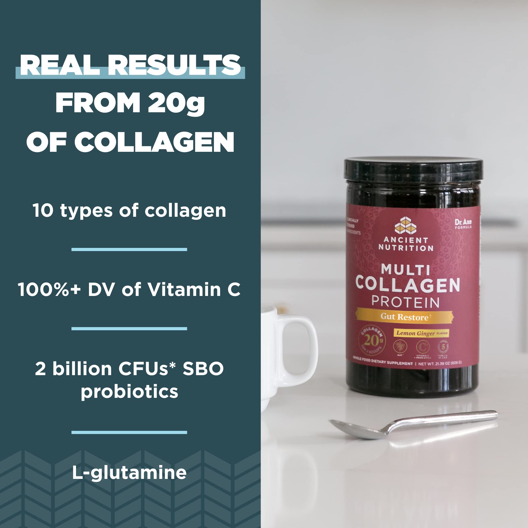 Ancient Nutrition hydrolyzed collagen types I to X for skin and nails.