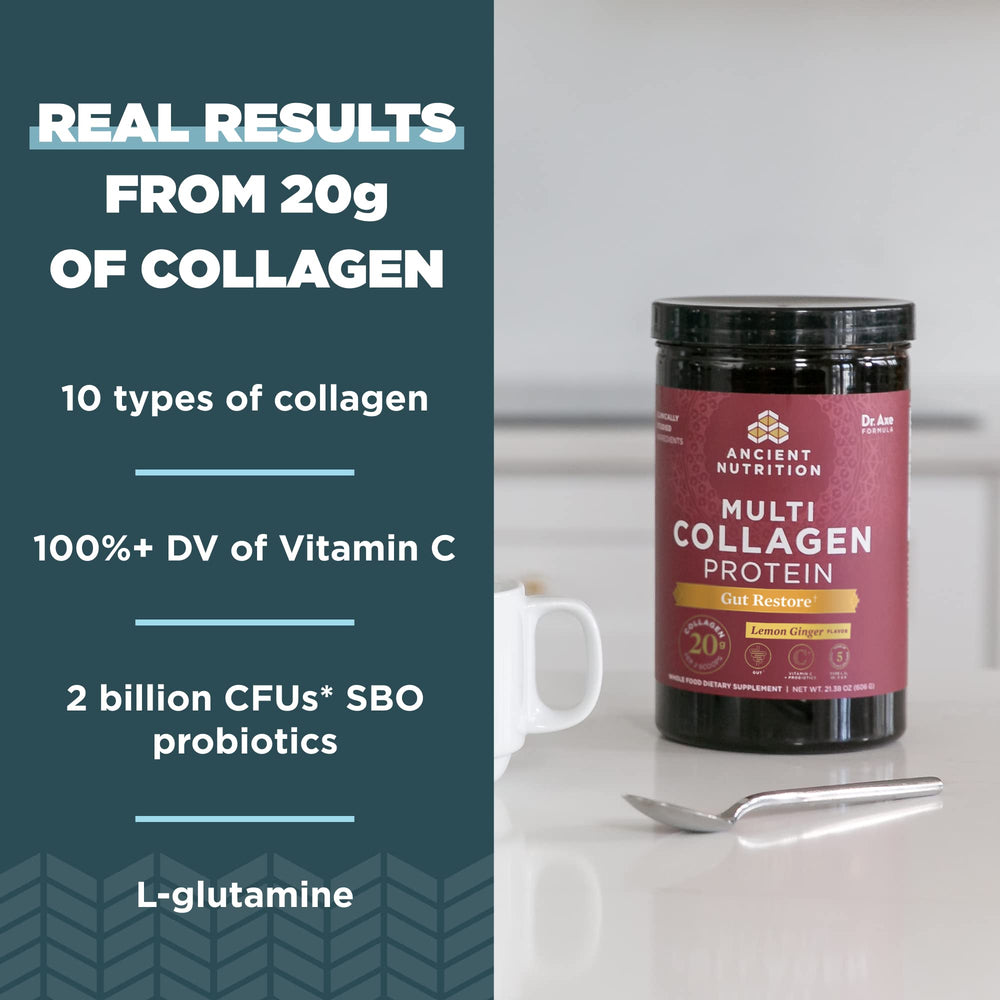 Ancient Nutrition hydrolyzed collagen types I to X for skin and nails.