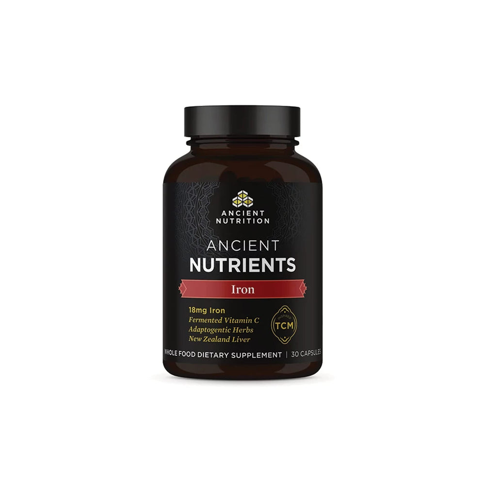 Ancient Nutrition Iron 30ct bottle, easy daily capsules for convenient iron support.