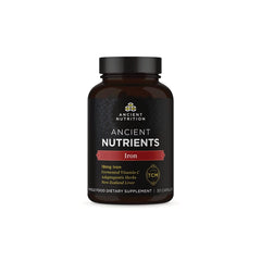 Ancient Nutrition Iron 30ct bottle, easy daily capsules for convenient iron support.