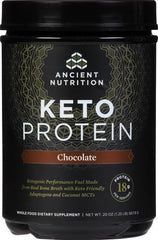 KetoPROTEIN chocolate scoop ready to mix for quick shake.