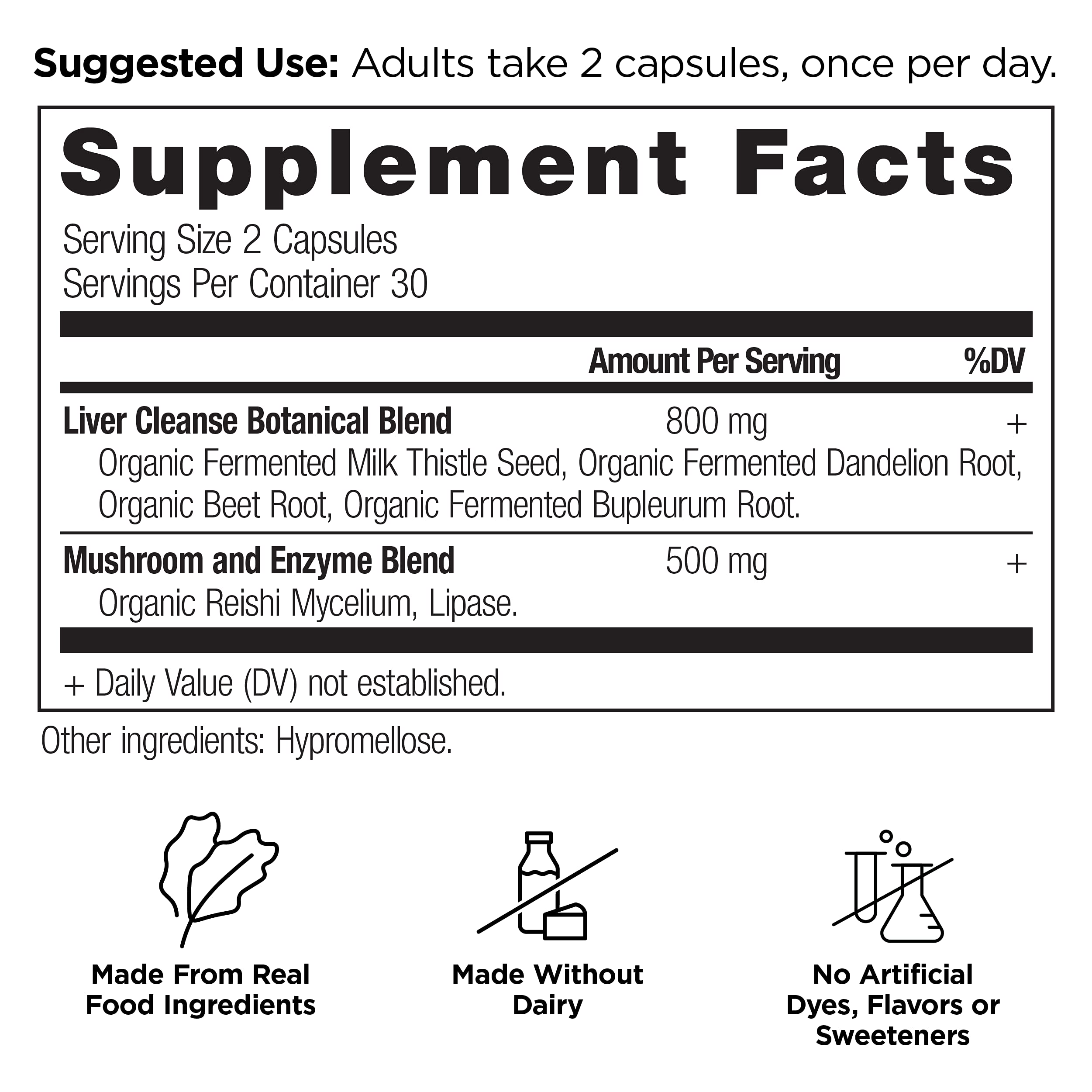 Ancient Nutrition Liver Cleanse bottle side label highlights key ingredients for liver wellness.