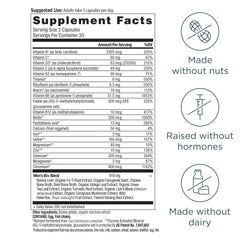 Ancient Nutrition Men's 40 Plus 3 Day bottle back panel emphasizing quality and USA-made production