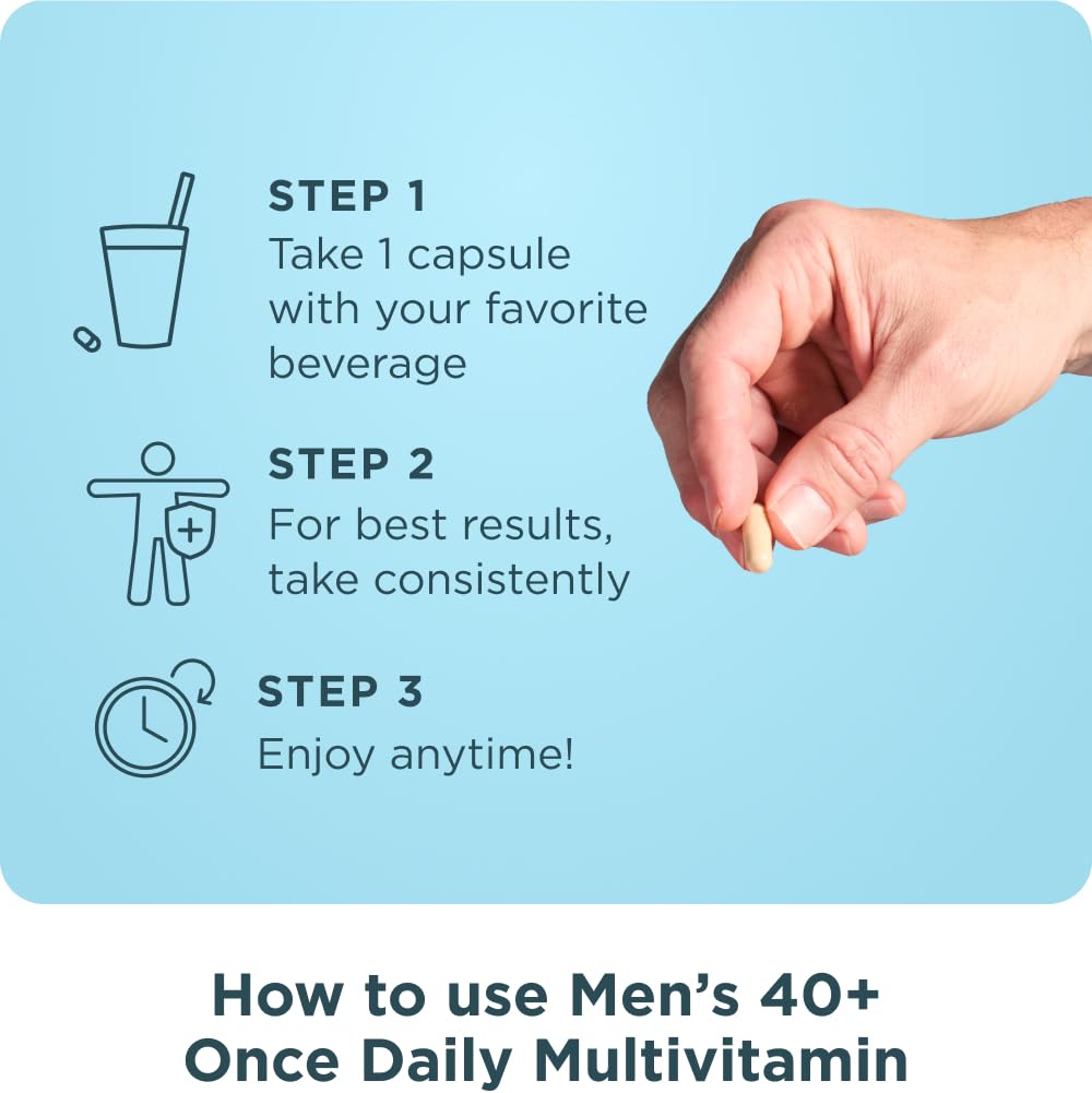 Ancient Nutrition Men's 40+ capsule ready to take with water.