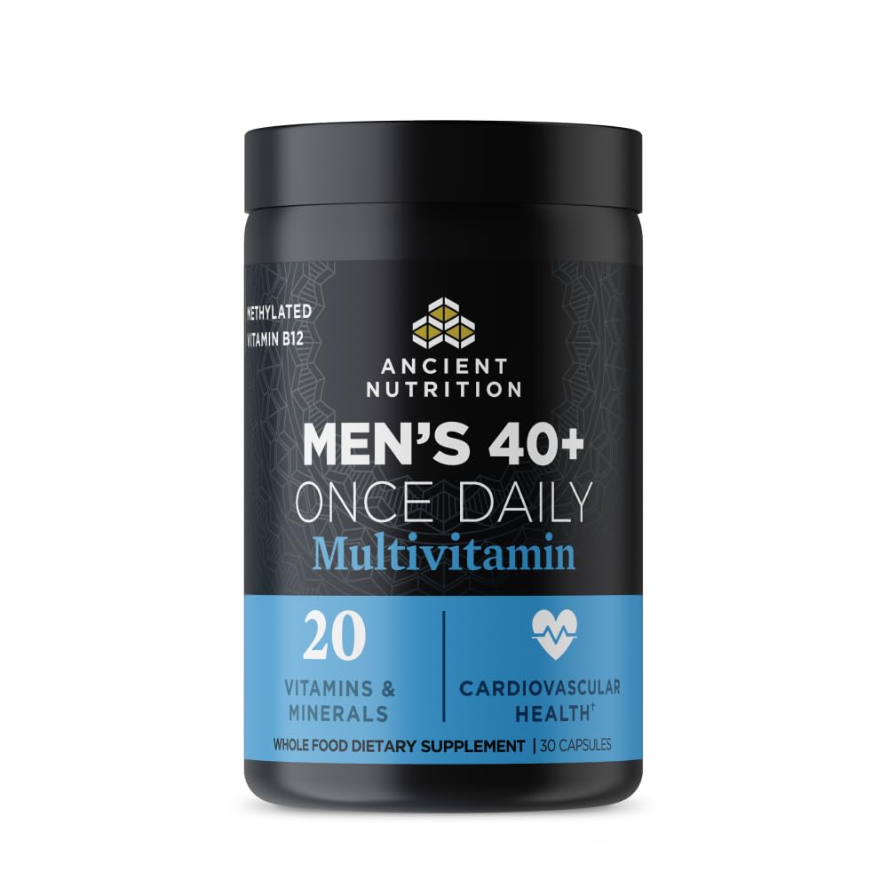 Ancient Nutrition Men's 40+ multivitamin bottle front view supports daily health.