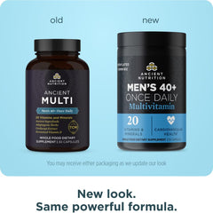 Ancient Nutrition Men's 40+ caplet close-up showing one-a-day convenience.