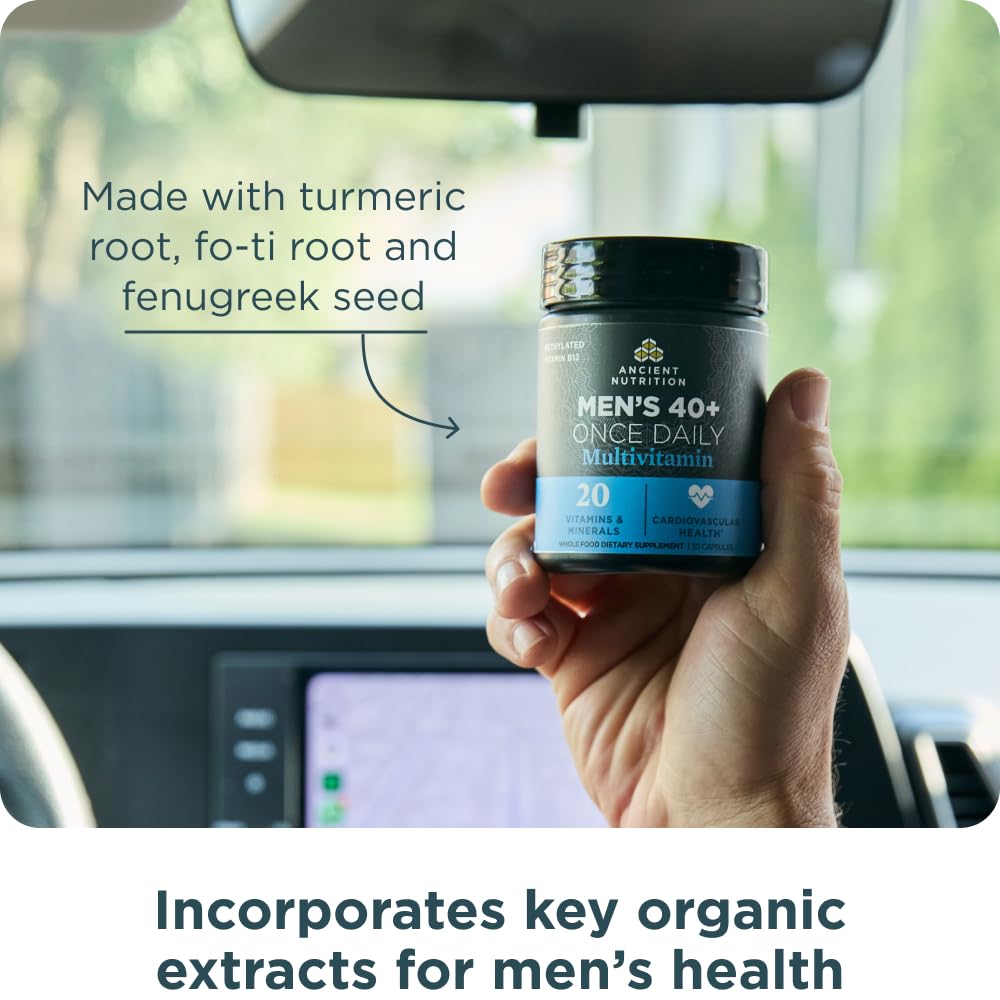 Ancient Nutrition Men's 40+ lab testing badge ensures quality.