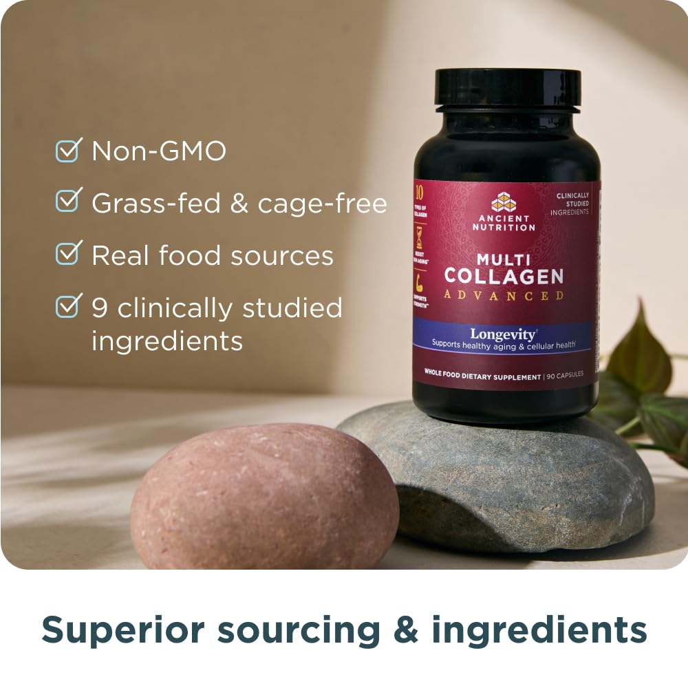 Ancient Nutrition Multi Collagen Advanced Longevity capsules for easy daily use