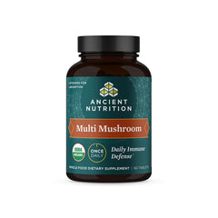 Ancient Nutrition Multi Mushroom bottle front for daily immune support.