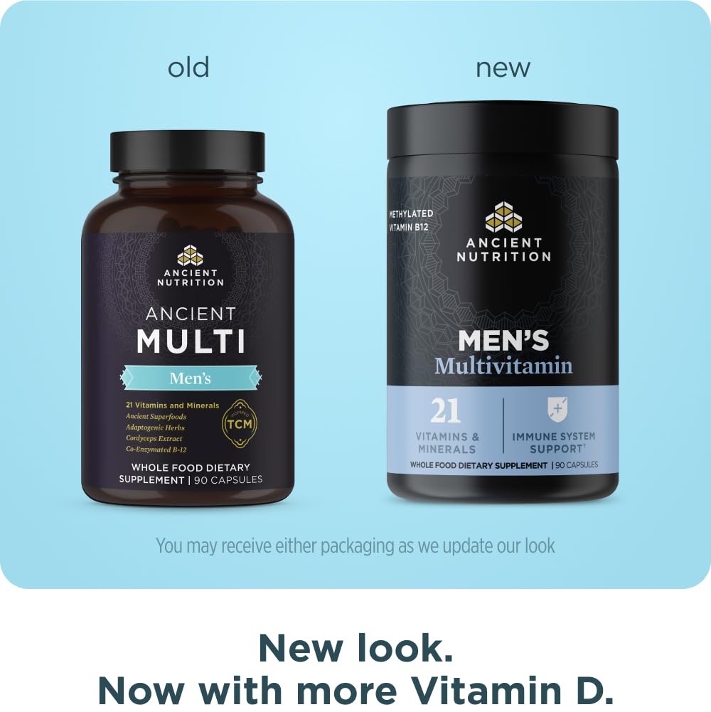 Ancient Nutrition Multivitamin for Men capsules close-up for easy daily use.
