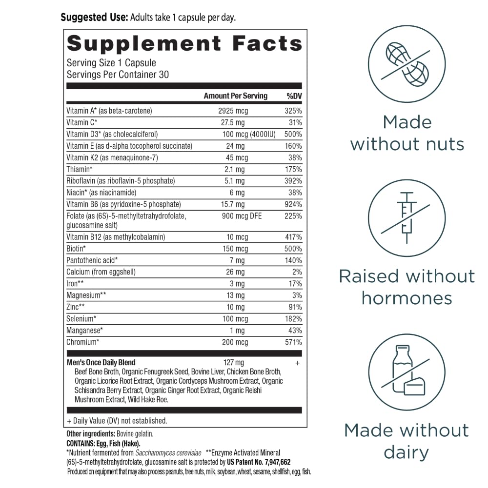 Ancient Nutrition Multivitamin for Men tablets close-up shows convenient capsules.