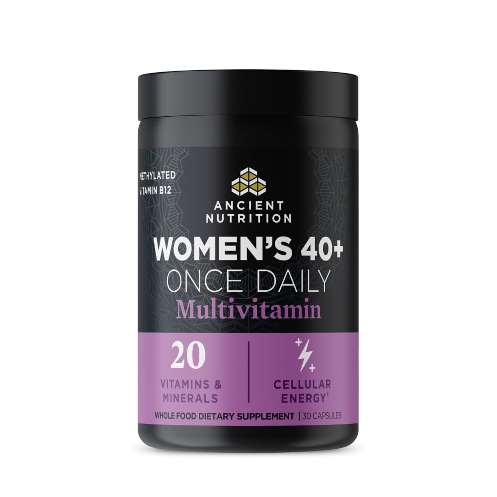 Ancient Nutrition multivitamin for women 40+ bottle front may support bone health and energy
