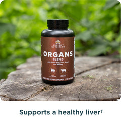 Ancient Nutrition Organ Complex capsules closeup with rich nutrient appearance.