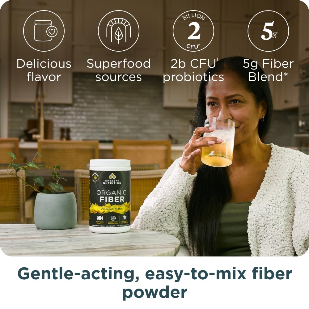 Ancient Nutrition Organic Fiber Powder dissolving in water for a quick fiber boost