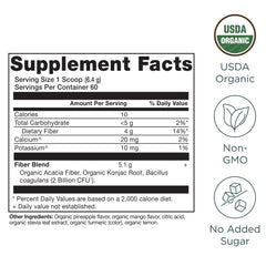 Ancient Nutrition Organic Fiber Powder scoop measuring fiber-rich beverages and meals