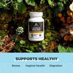 Probiotic capsule close-up shows a 30-strain blend for gut health.