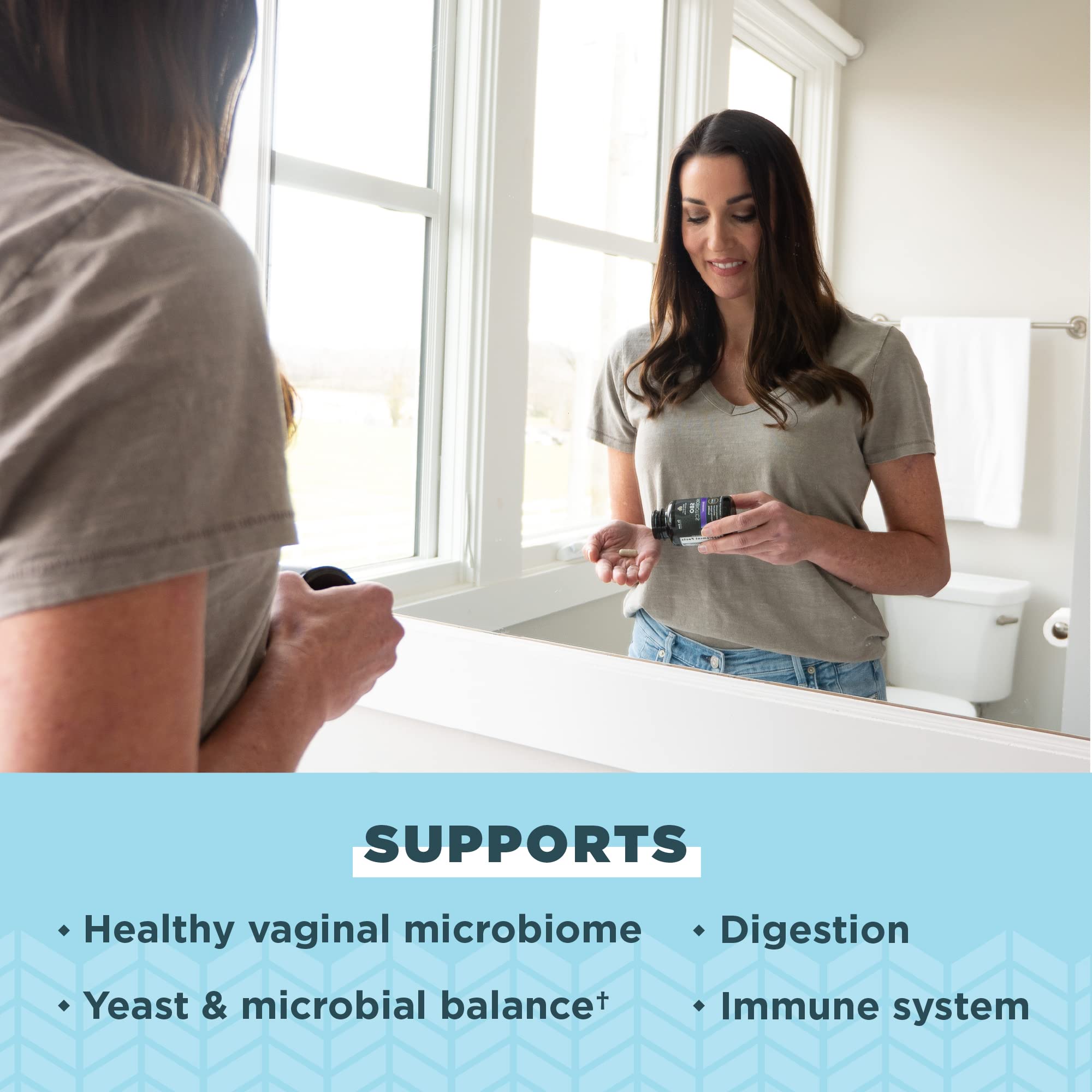 Ancient Nutrition Probiotic for Women label close-up, showing key ingredients for transparency.