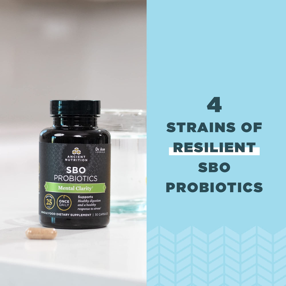 Ancient Nutrition Probiotics bottle packaging on shelf showcasing shelf-stable formula