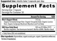 Ancient Nutrition Probiotics for Men bottle label highlights 25 billion CFU shelf stable.