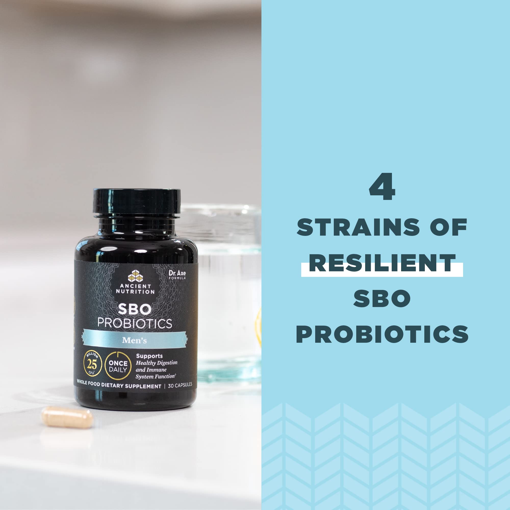 Ancient Nutrition Probiotics for Men daily dose image suggests simple routine.