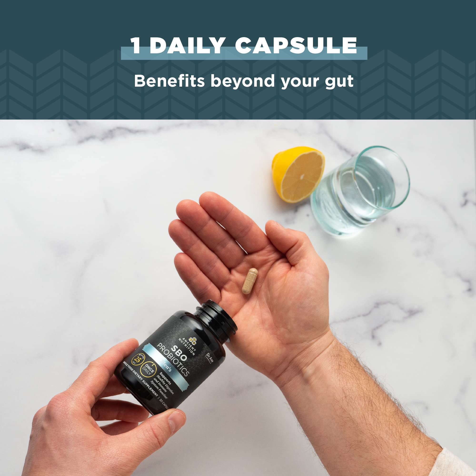 Ancient Nutrition Probiotics for Men packaging emphasizes men focused formula.