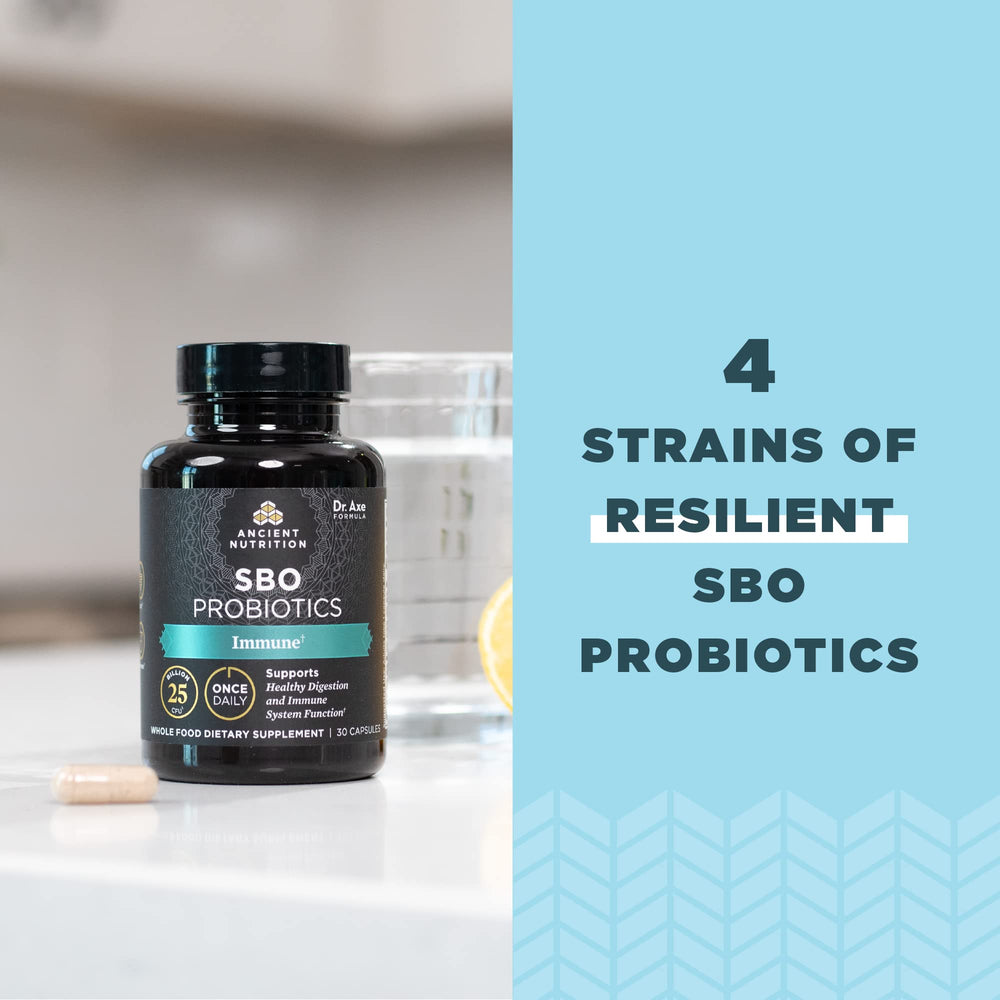 Ancient Nutrition Probiotics organic superfoods blend image emphasizes soil-based strains.