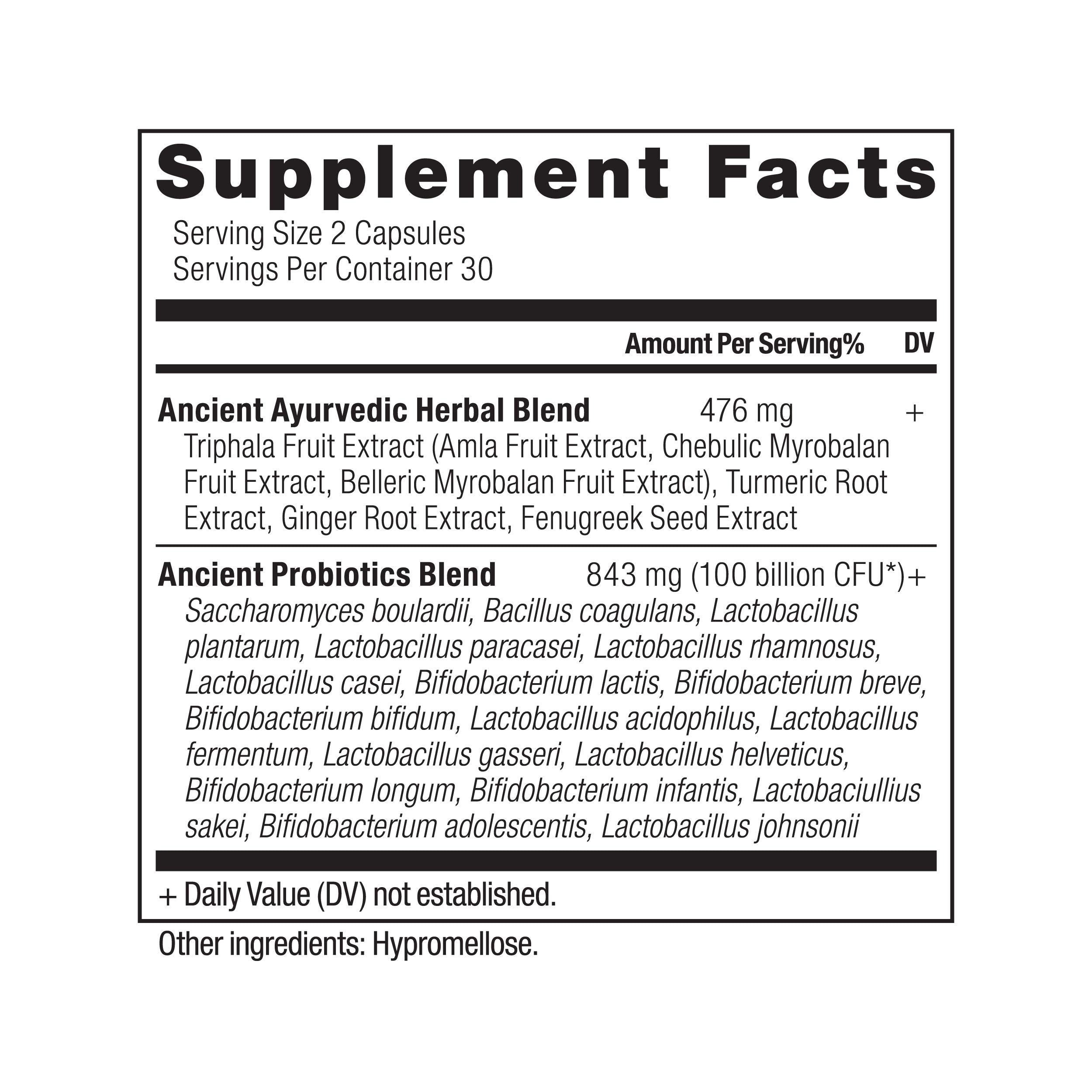 Closeup of Ancient Nutrition Probiotics Ultimate capsules for easy daily use.