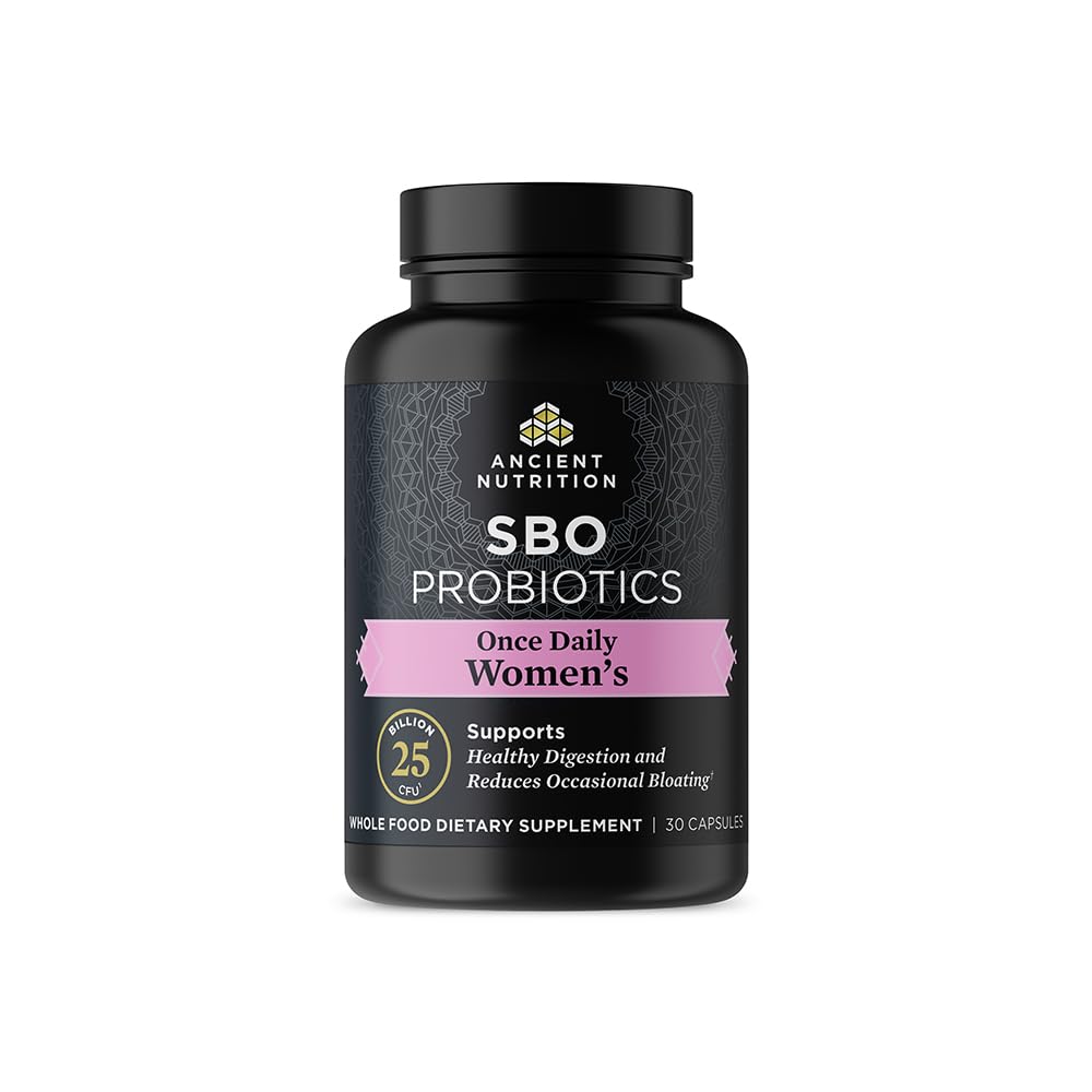 Ancient Nutrition Probiotics for Women bottle with capsules supports daily digestion.