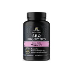 Ancient Nutrition Probiotics for Women bottle with capsules supports daily digestion.