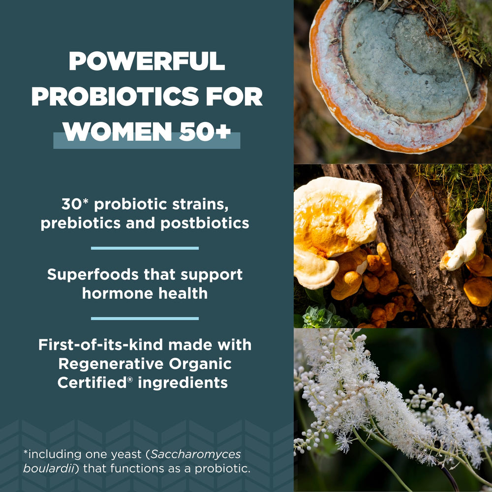 Ancient Nutrition Probiotics Women 50+ capsules with glass of water for daily intake